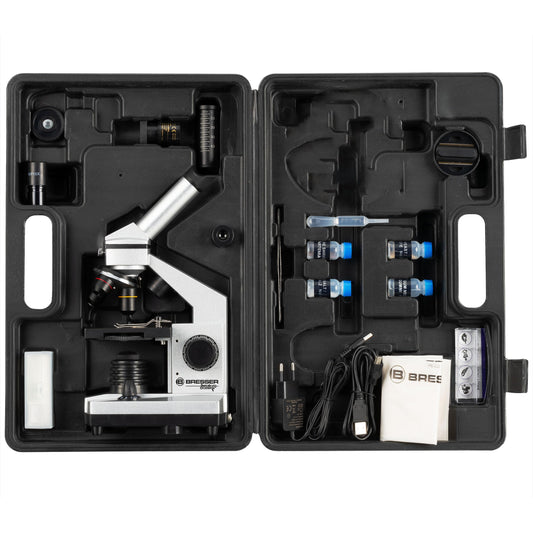 Bresser Junior Mikroskop Set 40x–1024x mit USB Kamera, LED Beleuchtung, Kinder Lernset mit Zubehör & Koffer