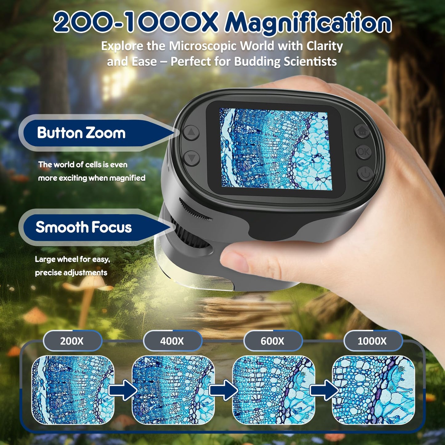 Digitales 1000X Handmikroskop mit 4K Bildschirm, USB Lupe, 32GB Speicherkarte, Kinder Geschenk Set