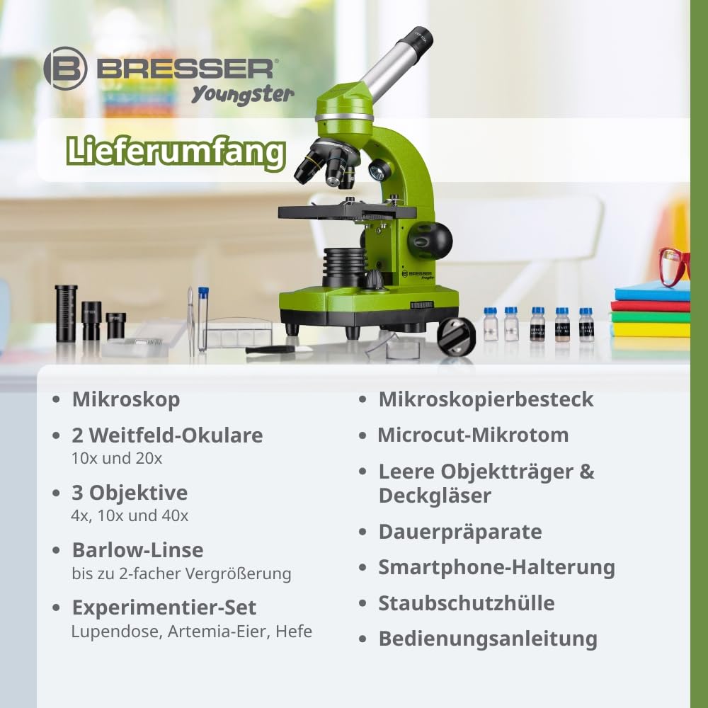 Bresser Junior BIOLUX SEL Mikroskop mit Smartphonehalter, Barlow-Zoom, LED, Zubehör Set für Kinder & Einsteiger