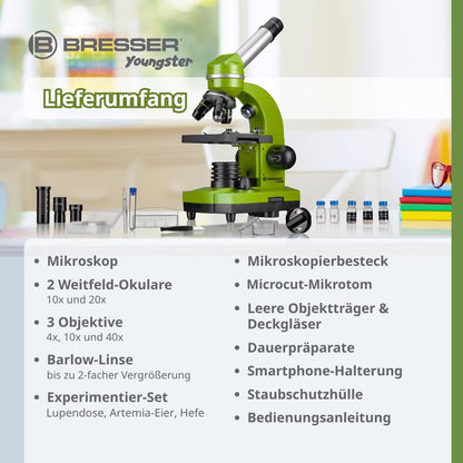 Bresser Junior BIOLUX SEL Mikroskop mit Smartphonehalter, Barlow-Zoom, LED, Zubehör Set für Kinder & Einsteiger