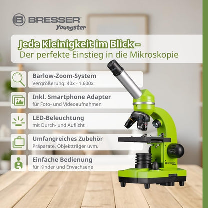Bresser Junior BIOLUX SEL Mikroskop mit Smartphonehalter, Barlow-Zoom, LED, Zubehör Set für Kinder & Einsteiger