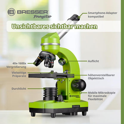Bresser Junior BIOLUX SEL Mikroskop mit Smartphonehalter, Barlow-Zoom, LED, Zubehör Set für Kinder & Einsteiger