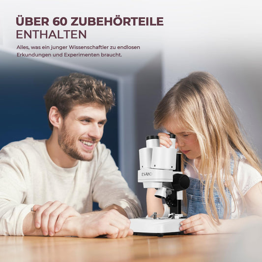 Dual LED Kindermikroskop Set mit Objektträgern, Mineral & Insekten Proben, Lernspielzeug für Kinder