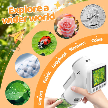 HEWEIMEI 1600X Kinder Mikroskop mit 4K IPS Display, Wissenschaftsset, Lernspielzeug für Jungen & Mädchen