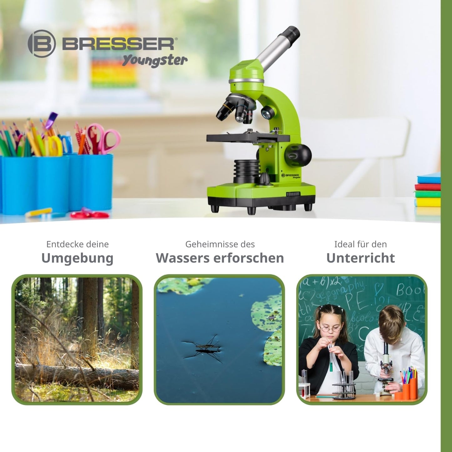 Bresser Junior BIOLUX SEL Mikroskop mit Smartphonehalter, Barlow-Zoom, LED, Zubehör Set für Kinder & Einsteiger