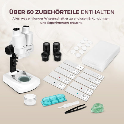 Dual LED Kindermikroskop Set mit Objektträgern, Mineral & Insekten Proben, Lernspielzeug für Kinder
