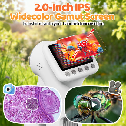 HEWEIMEI 1600X Kinder Mikroskop mit 4K IPS Display, Wissenschaftsset, Lernspielzeug für Jungen & Mädchen