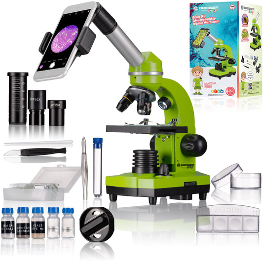 Bresser Junior BIOLUX SEL Mikroskop mit Smartphonehalter, Barlow-Zoom, LED, Zubehör Set für Kinder & Einsteiger