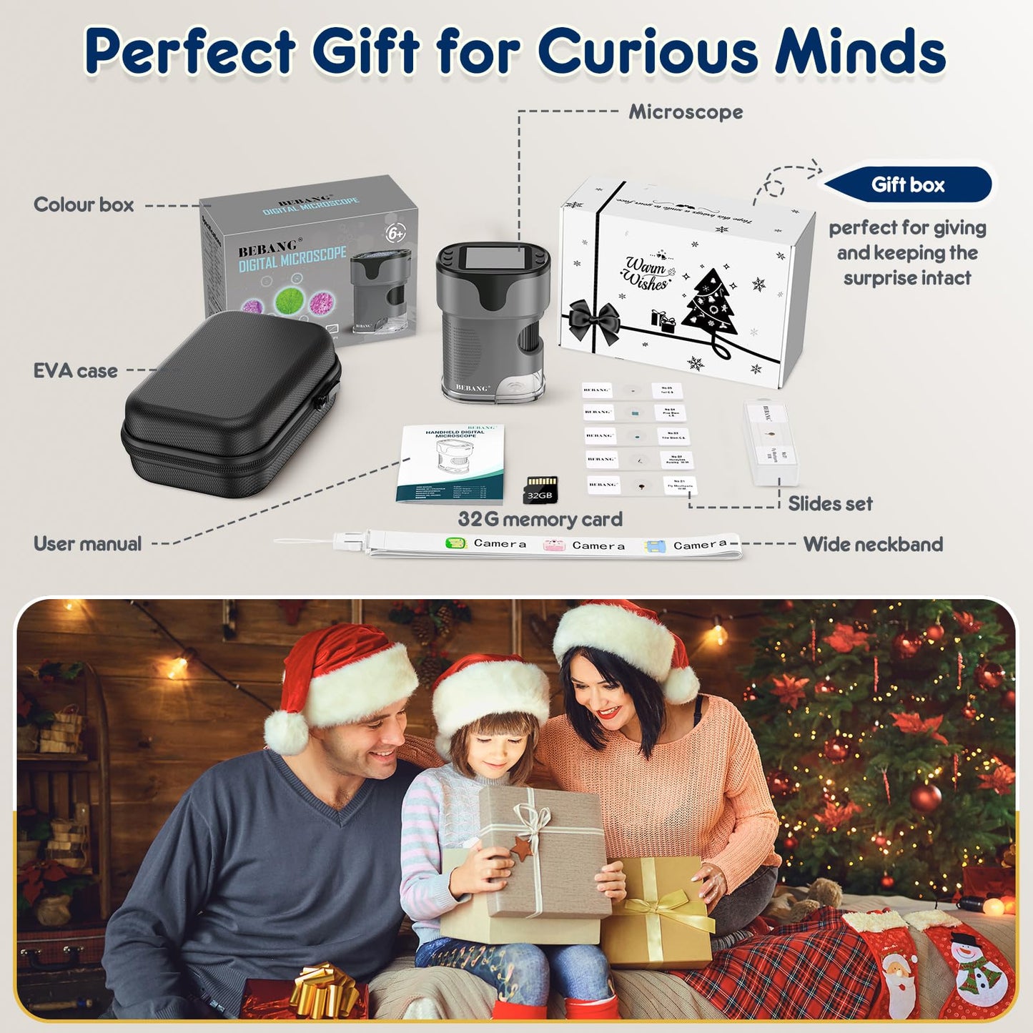 Digitales 1000X Handmikroskop mit 4K Bildschirm, USB Lupe, 32GB Speicherkarte, Kinder Geschenk Set