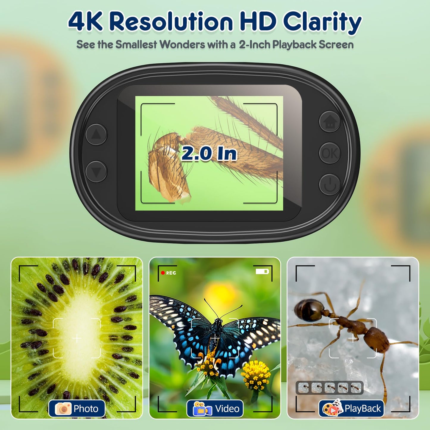 Digitales 1000X Handmikroskop mit 4K Bildschirm, USB Lupe, 32GB Speicherkarte, Kinder Geschenk Set