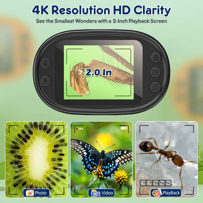 Digitales 1000X Handmikroskop mit 4K Bildschirm, USB Lupe, 32GB Speicherkarte, Kinder Geschenk Set