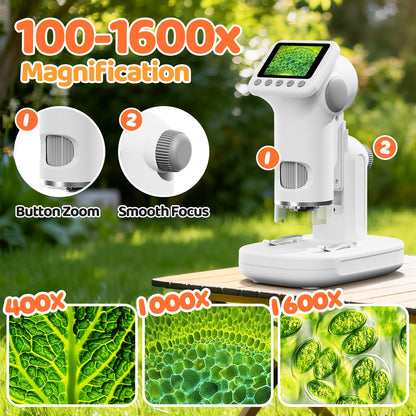 HEWEIMEI 1600X Kinder Mikroskop mit 4K IPS Display, Wissenschaftsset, Lernspielzeug für Jungen & Mädchen